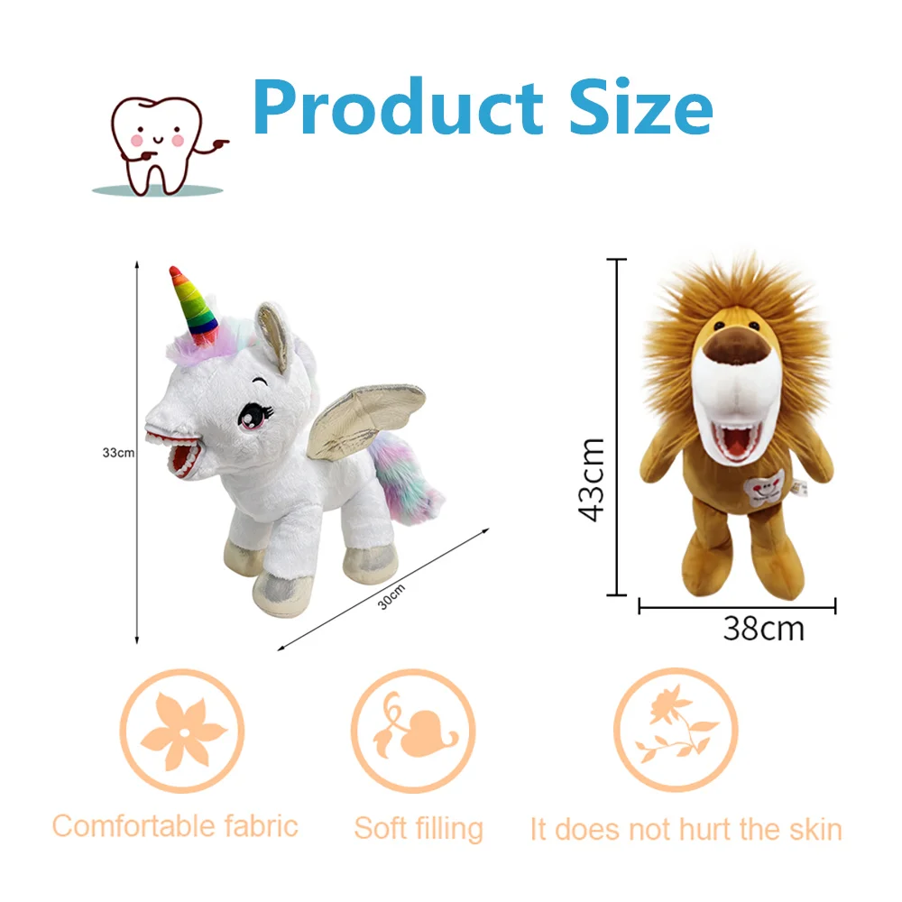 Animaux dentisterie dentaire en peluche pour enfants mignon unicorne en peluche jouet en peluche minuscule lion singe giraffe animal soft poupées dentiste cadeau