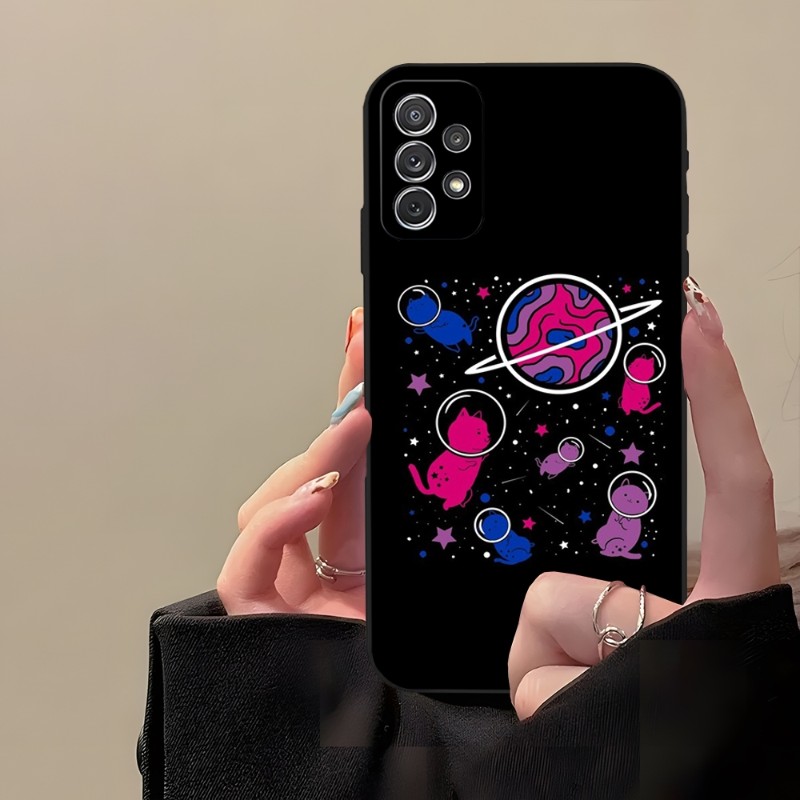 Case de teléfono de arte de bandera bisexual para Samsung A12 A52 A51 A53 A33 A13 A22 A23 A31 A40 A03S A73 A32 A21 A50 A81 A42 Silicona Negro