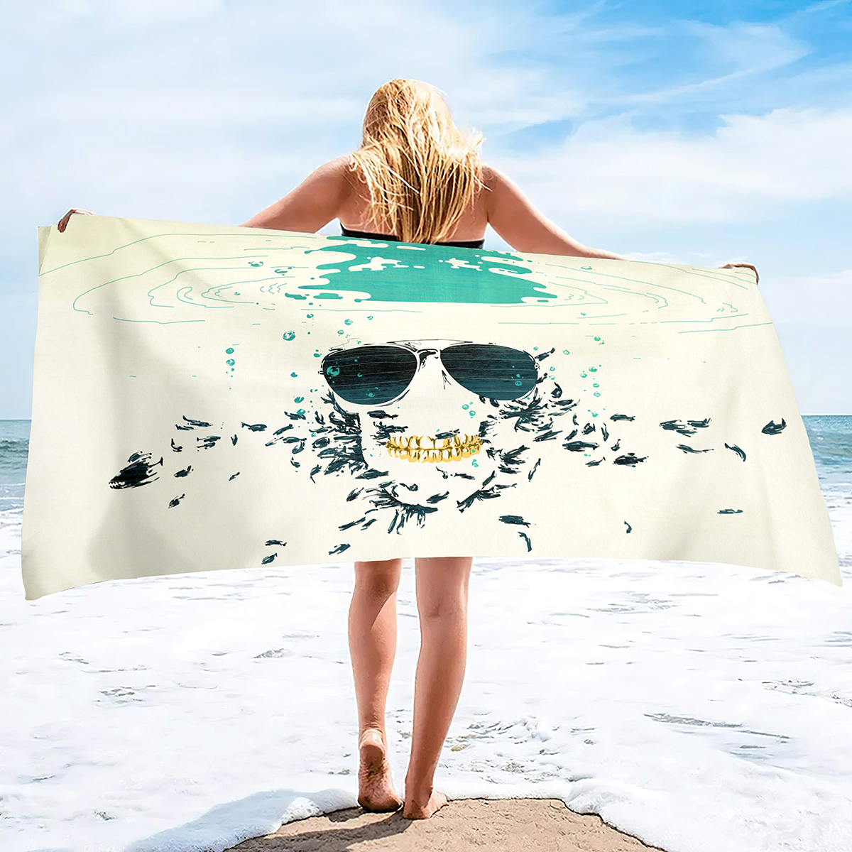 Skull Beach Handduk Lätt Terry Fabric Quick Dry Travel Absorberande SUPPE