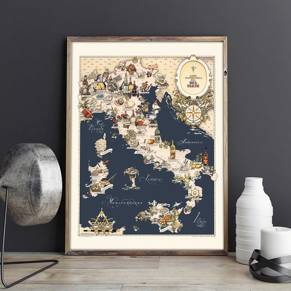 イタリアのヴィンテージ地図のフードワインアドベンチャーポスターとプリントヨーロッパレトロキャンバスペインティングウォールアートピクチャーバーキッチンデコレーション