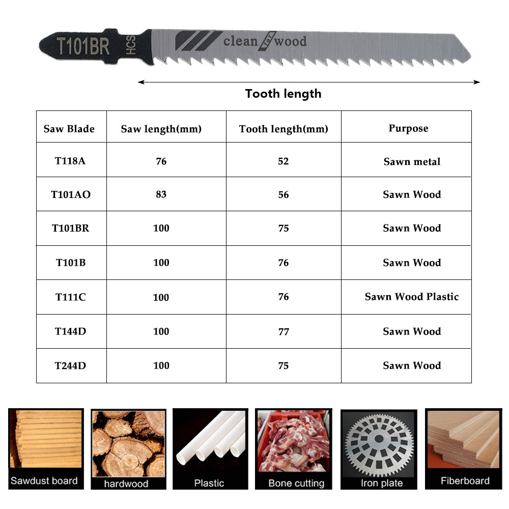 Jig Saw Blades Set HCS Assorted Blades with T-shank Sharp Fast Cut Down Jigsaw Blades Hand Woodworking Tool for Plastic 2023