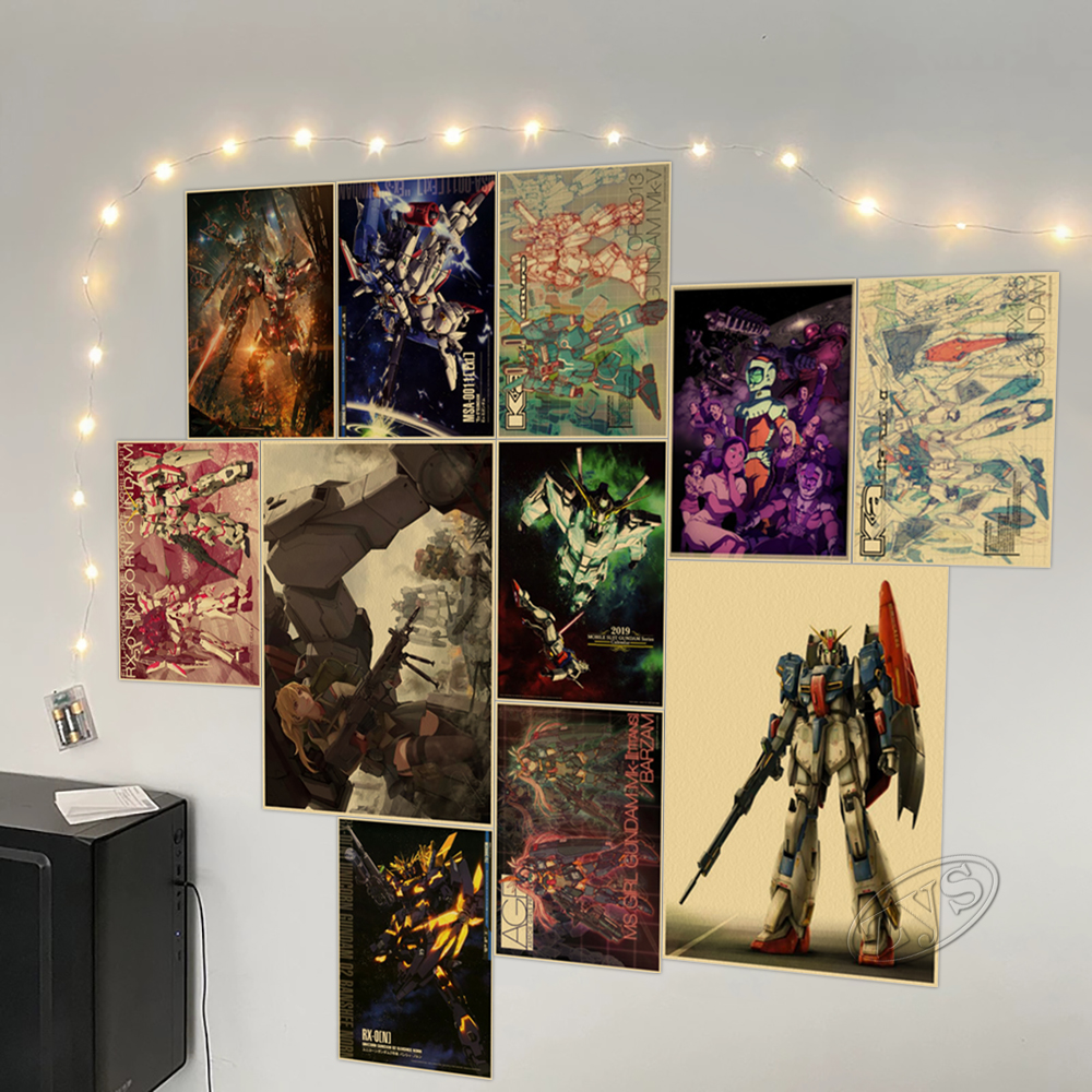 Abito mobile gundam dipinti di poster anime kraft carta classiche opere d'arte da parete stampe d'arredamento la casa vintage regalo di compleanno bambini camera bambini