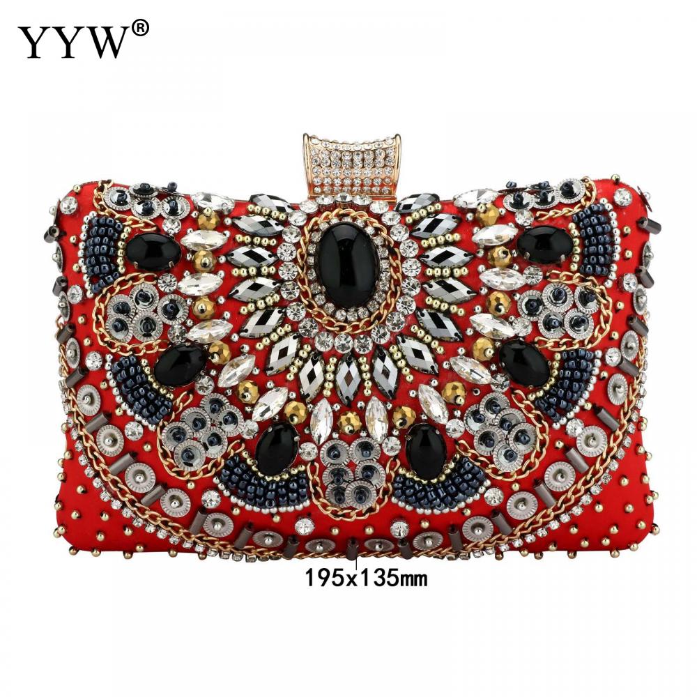 Luxury Handmade Beaded Evening Clutch Bag Inlaid Gemstone Diamond Designer Lady Party Wedding Purse Soft Satin Women Handbags