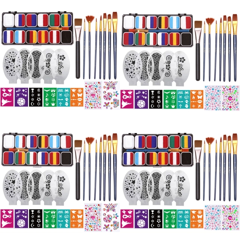 12 Farbgesichtsfarbe für Kinder mit Regenbogenpinsel -Pinsel Vorlage DIY Craft D5qc