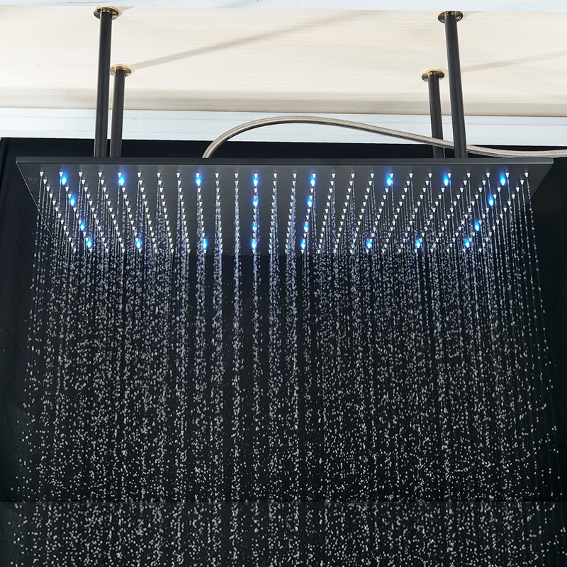 Shinesia Led Banyo Duş Musluğu 40*80cm Büyük Yağış Şelale Duş Sistemi Set Tavan Montajlı Siyah/Fırçalı Altın