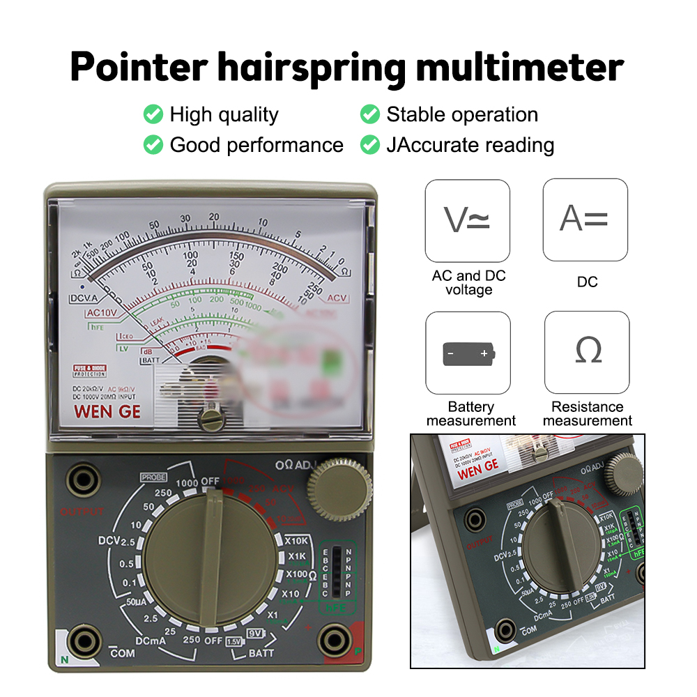 Tipo de agulha Medidor universal Ponteiro Display AC/DC 1000V Volt-AMAMETER