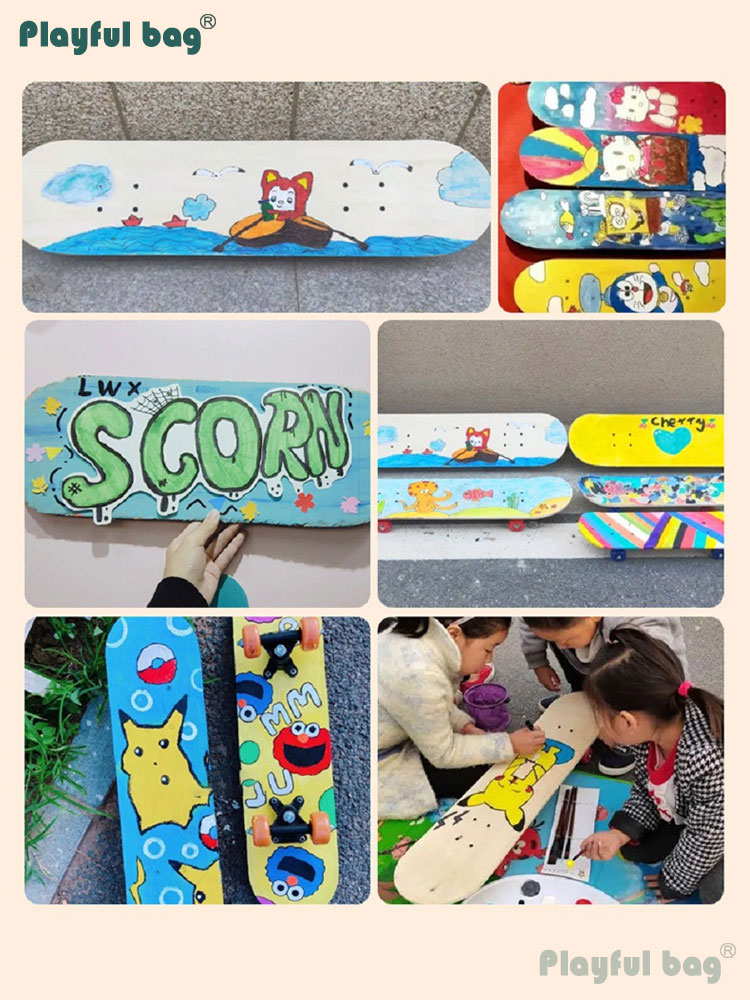 Crianças pintadas à mão Skateboard por 2-4 anos de idade Deck de graffiti Diy Pintura Skateboard Kid Board Board Grey Amb255
