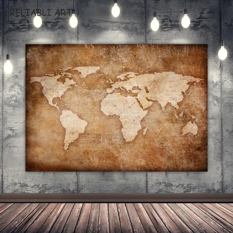 Moderne Gekleurde Mapa mundial Mapa de arte de pared en estampados de imprenta Canvas Schilderij Voor Woonkamer Decoración del hogar sin marco