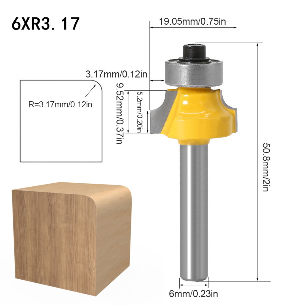 R3.17/4.76/6.35/7.96mm Shank Corner Rounding Over Router Bit With Bearing Wood Milling Cutter Tungsten Carbide For Woodworking
