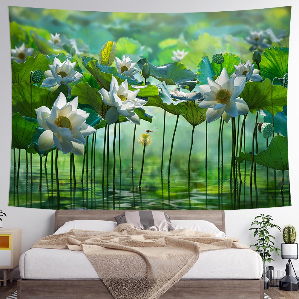 Heminredning sommarstil vägg tapestry lotus tryck polyester tapestry för vardagsrum sovrum estetik bakgrund kvinnor gåva