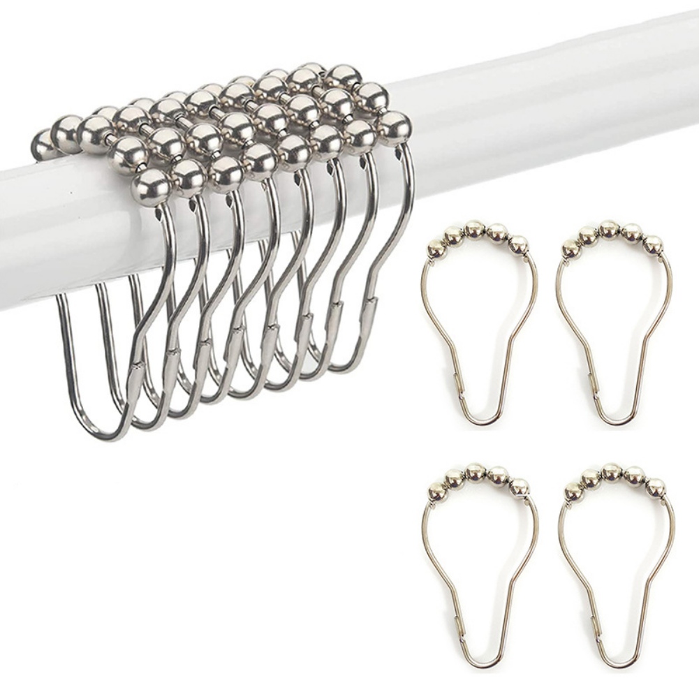 Cortina de baño de baño de 12 piezas de ducha Cortina de ducha Ring Hooks 5 Roller Satin Nickel Bola Cortina Cortina Accesorios