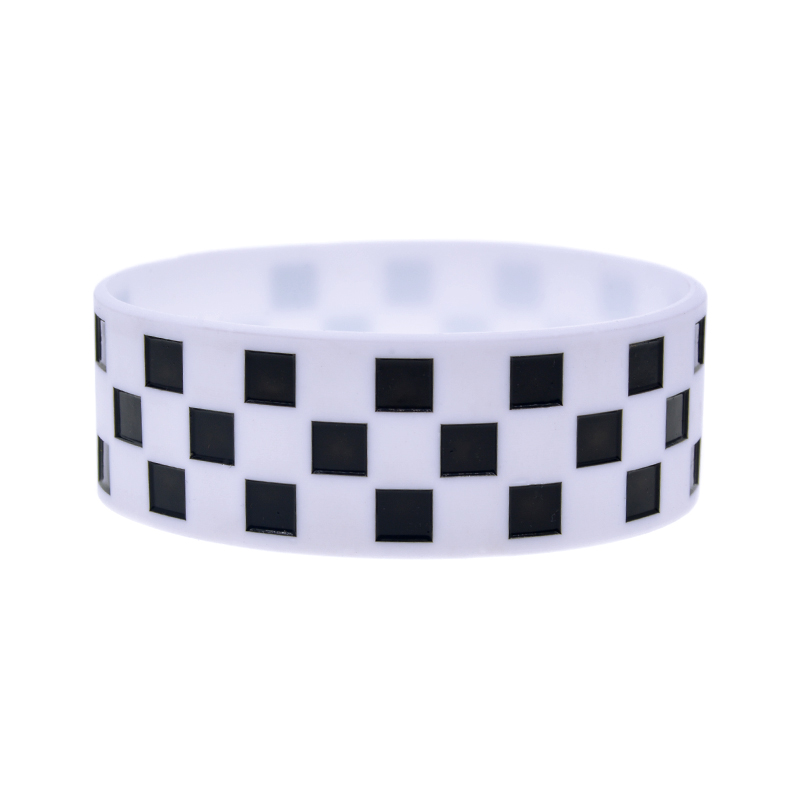 Racing Checkered Flag Silicone Rubber Bracelet 1 Inch Wide Sport Bangle