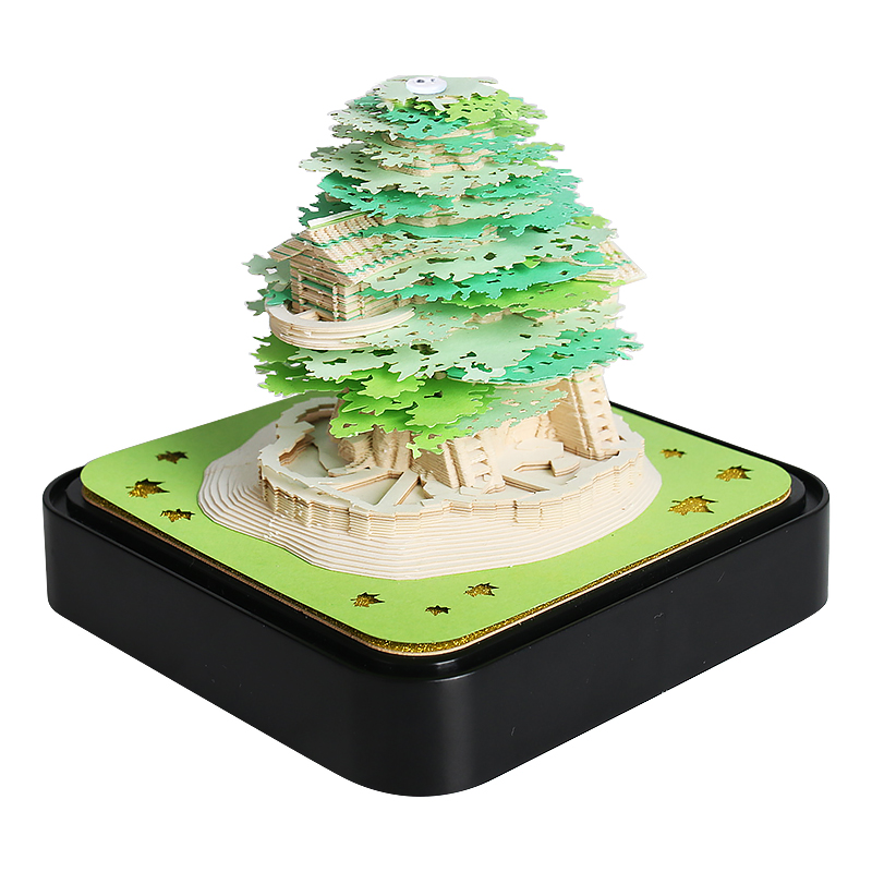 Omoshiroi blok 3D Notepad Green Treehouse 3D Kalendarz 2024 3D Memo Pad Block Notes biura