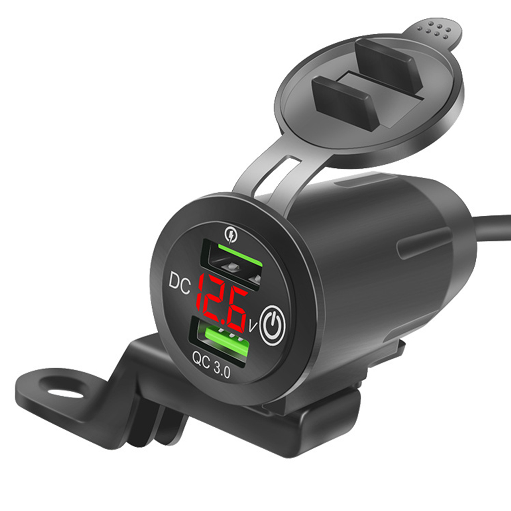 Motorcycle USB Chargeur Adaptateur d'alimentation de charge rapide étanche Dual QC 3.0 Voltmètre de charge USB avec interrupteur pour moteur mobile