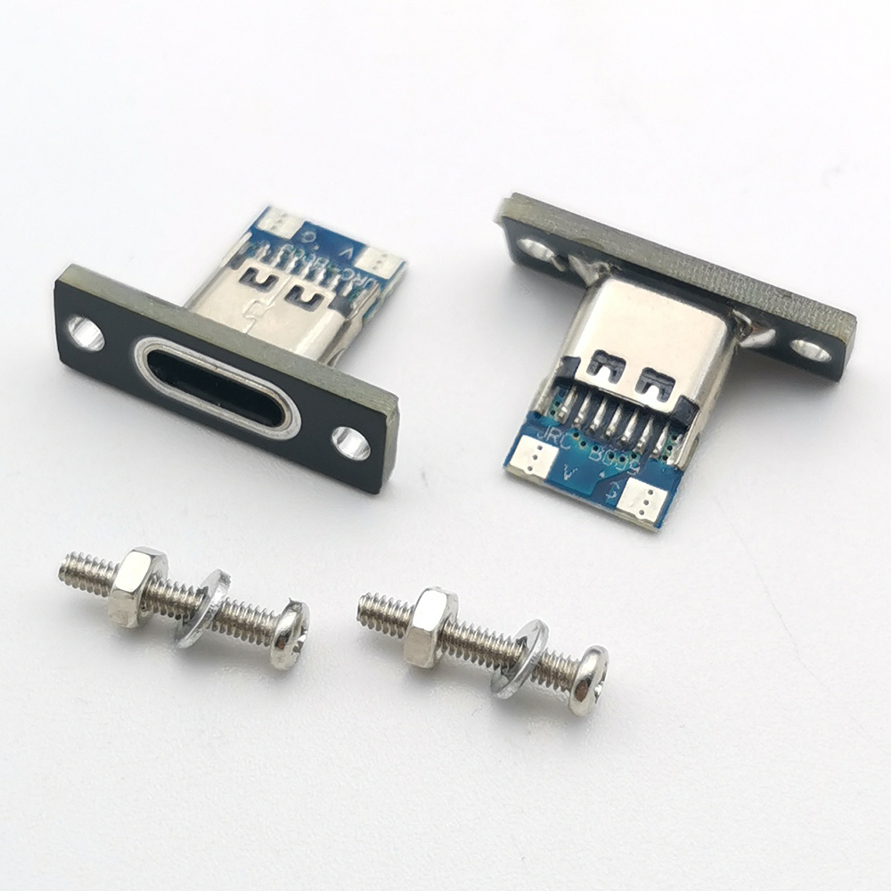 Micro USB Jack 3.1 Tipo-C 2pin 2p 4p 6p conector fêmea porta de carregamento por porta USB tipo C com placa de fixação de parafuso