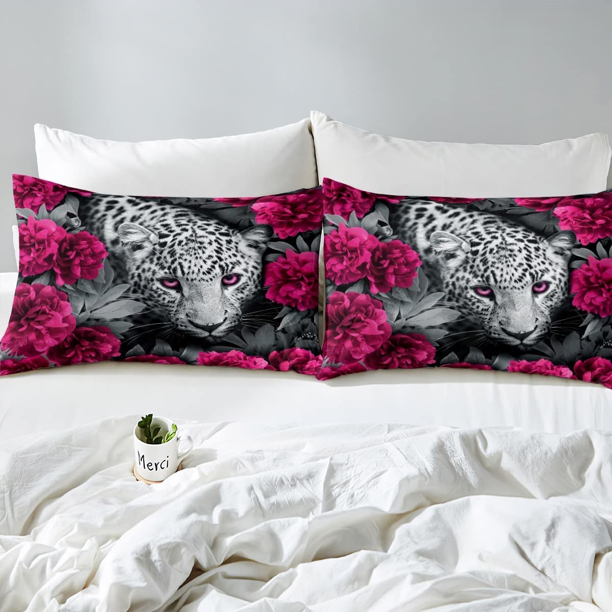 3D Cheetah Fitted Sheets Pink Rose Leopard Print Bed Sheet for Women Romantic Flowers Bedding Sets African Safari Animals Twin