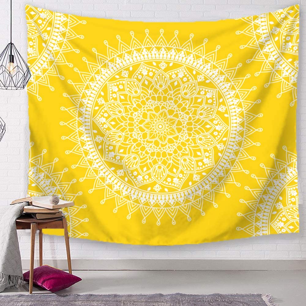 Bohemian Tapeestrise Yellow Mandala Flower Psychedelic Rug Wall Hanging Indian Popular Hippie Tapestry 59 x 51 in