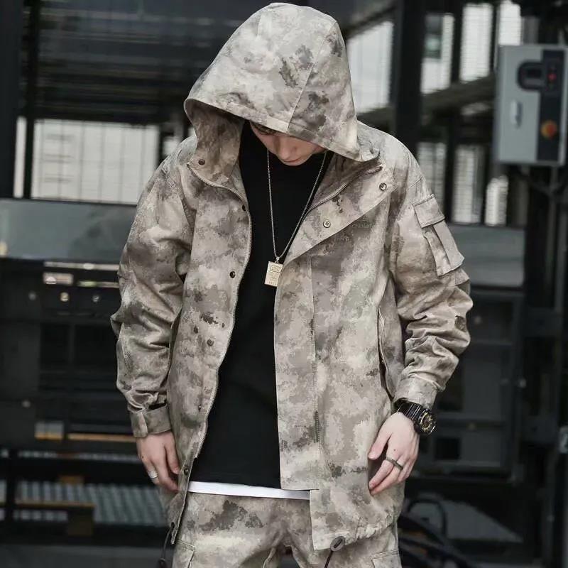 GMIIXDER STREET CAMOUFLAGE Suisses de survêtement Men Ajustement en vrac Multi Pocket Two-Piece Set Hip-Hop Pantalon pour les vêtements de travail pour hommes