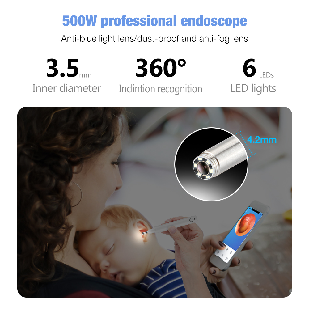 4,2 mm Smart Visual Ear Nettoyer l'outil de retrait de cire Sticks Otoscope Endoscope Picking Picking Mini Camera Ear Sared pour Android iOS