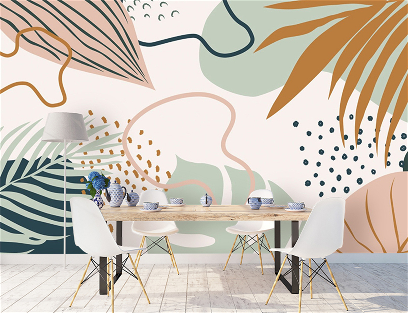 benutzerdefinierte abstrakte tropische Blatt 3d Wandbild im Wohnzimmer Hintergrund Wandverkleidung Blätter Handlungen Schlafzimmer Haus Dekoration