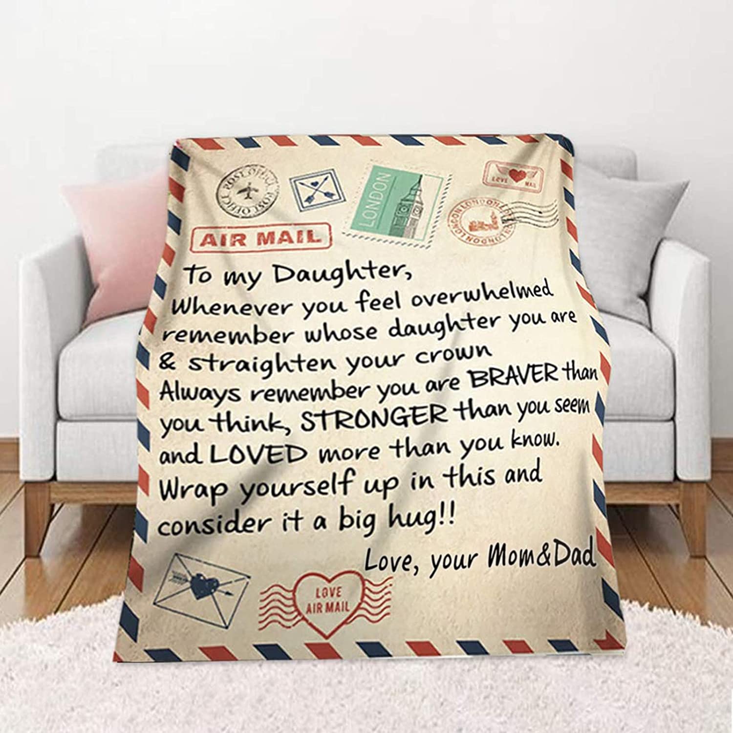 Flanelldecke zu meiner Tochterbrief, weiche Decke Wurfdecke für Kinder Mädchen positiv ermutigen Liebe Geschenk Nickerchen Schal -Bett