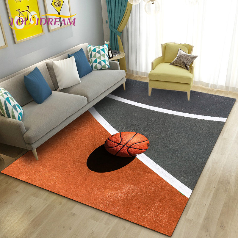3D Basketball Area Rug Large,Carpet Rug for Living Room Bedroom Sofa Doormat Kitchen Decoration,Kid Play Game Non-slip Floor Mat