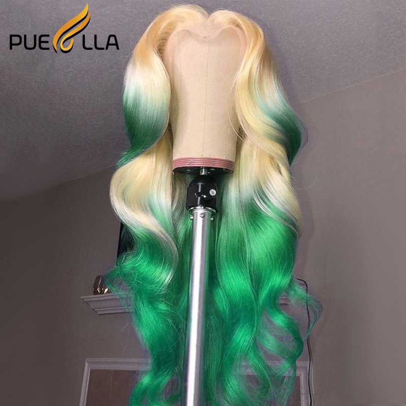 Honung Blond Hot Pink 13x4 Spets Front Body Wave Wig Human Hair Blue Ombre Colored Green 613 Frontal Wigs For Women Preplucked