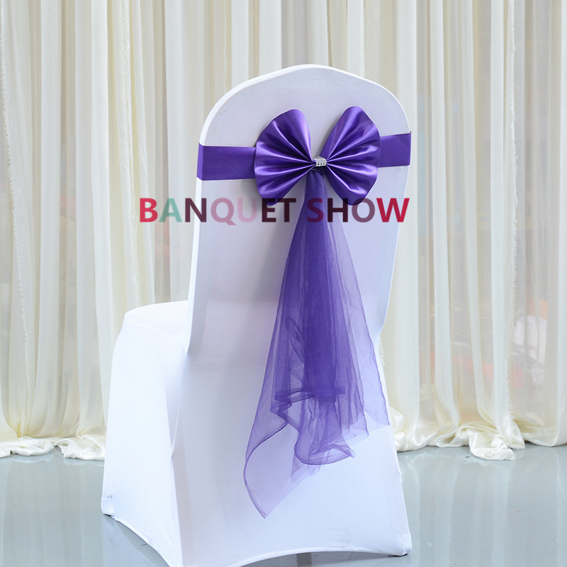 Heißverkauf Hochzeit Bankett Stretch Chair Sash Tie Bow Lycra Spandex Band für Stuhl Cover Dekoration