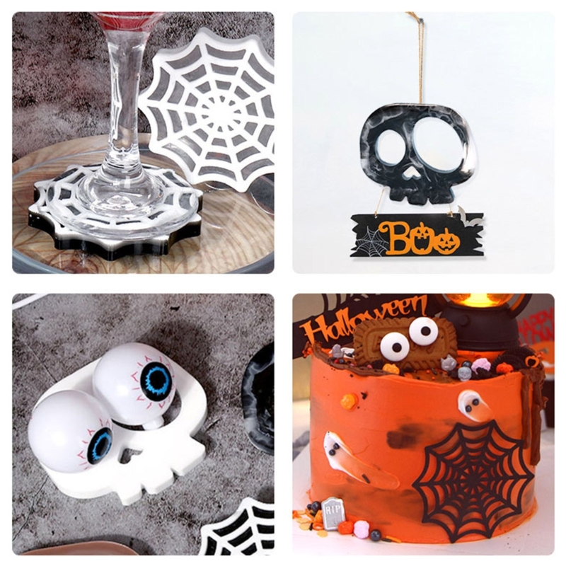 Halloween DIY Coffille-Coaste maison maison Cobweb Cobweb Skull Graveyard Creative Silicone Moule Crystal Placemat Moule pour DIY Craft