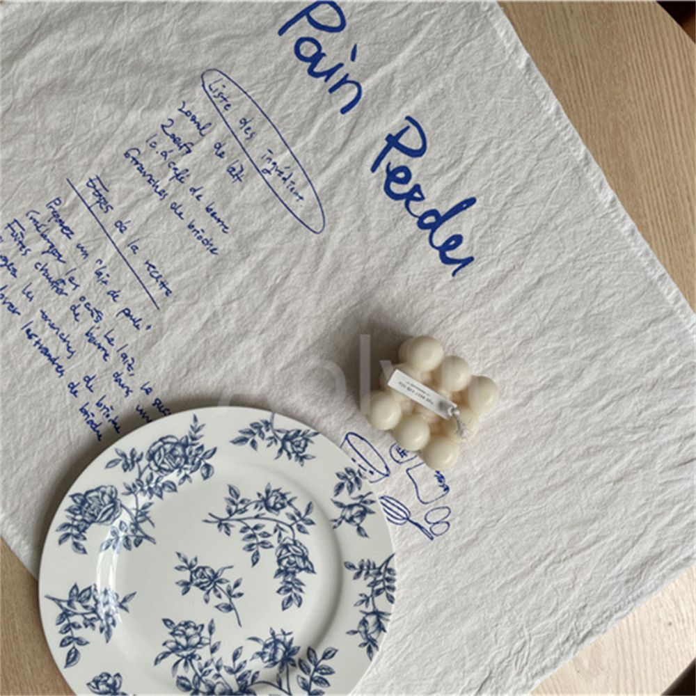 French Blue Handwritten English Tablecloth Home Ins Food Photography Props Background Cloth Personalized Napkins Wedding