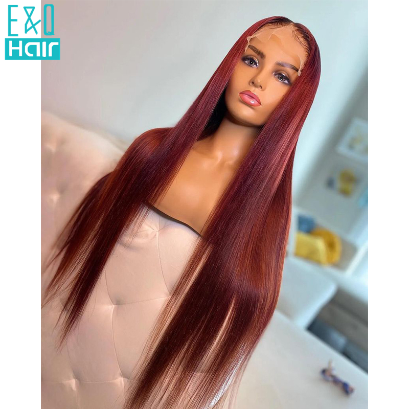 Red 13x4 Lace Bront Wig Human Hair Rigs 4*4 Lace Closure Wigs for Women Daily Cosplay Party OMBREE