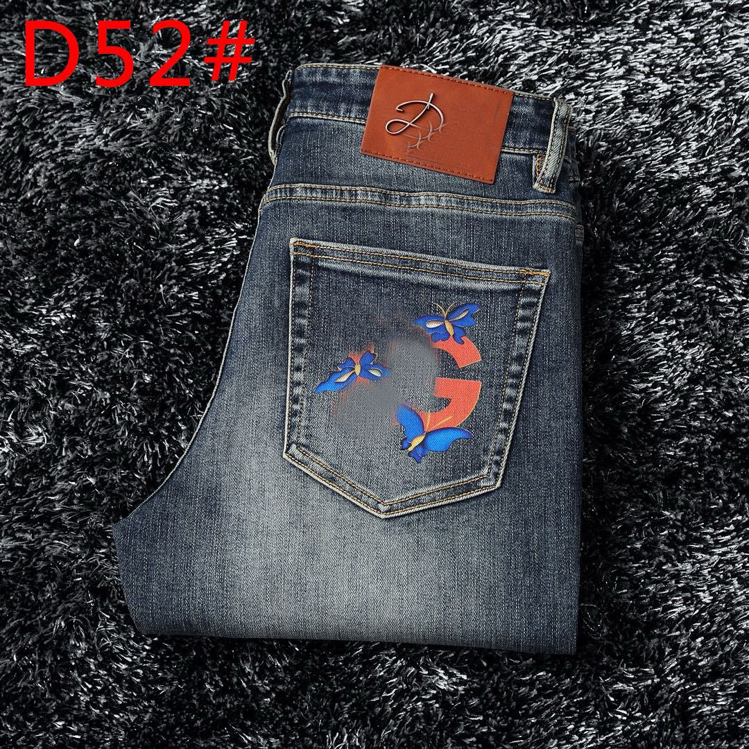 Luxury Spring / été Élégant European High End Fashion Brand Craft Wash Wash Water Goods Elastic Slim Fit Pant Heman Jeans Fast Expédition D52 #