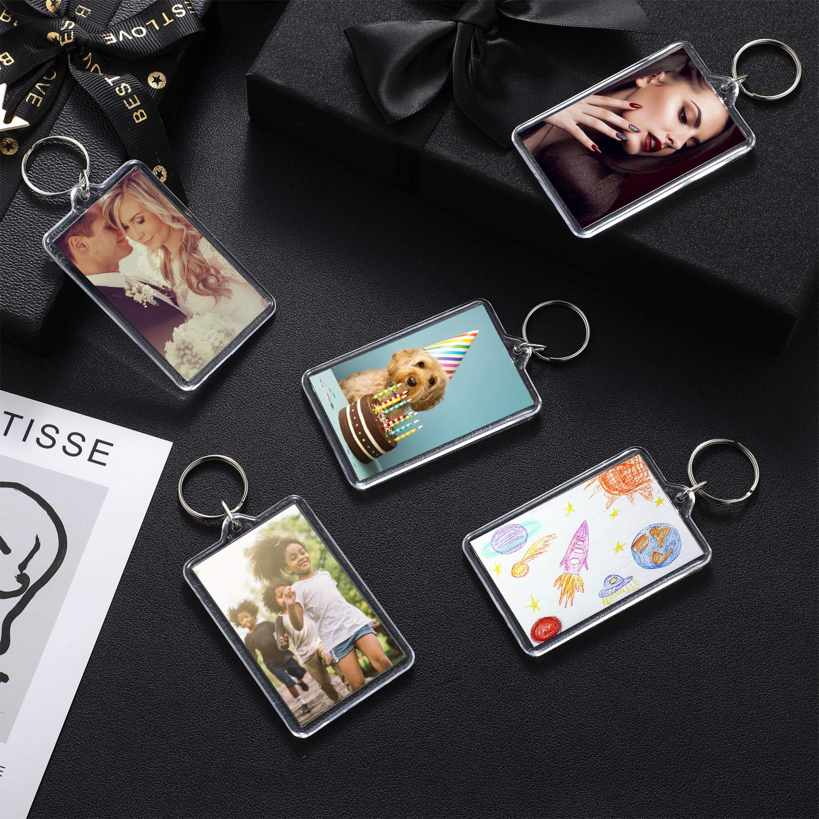 Keychain de trame photo acrylique avec glands instantanément INSERT PHOTO PHOTO CACKING BLANQUE ACRYLI