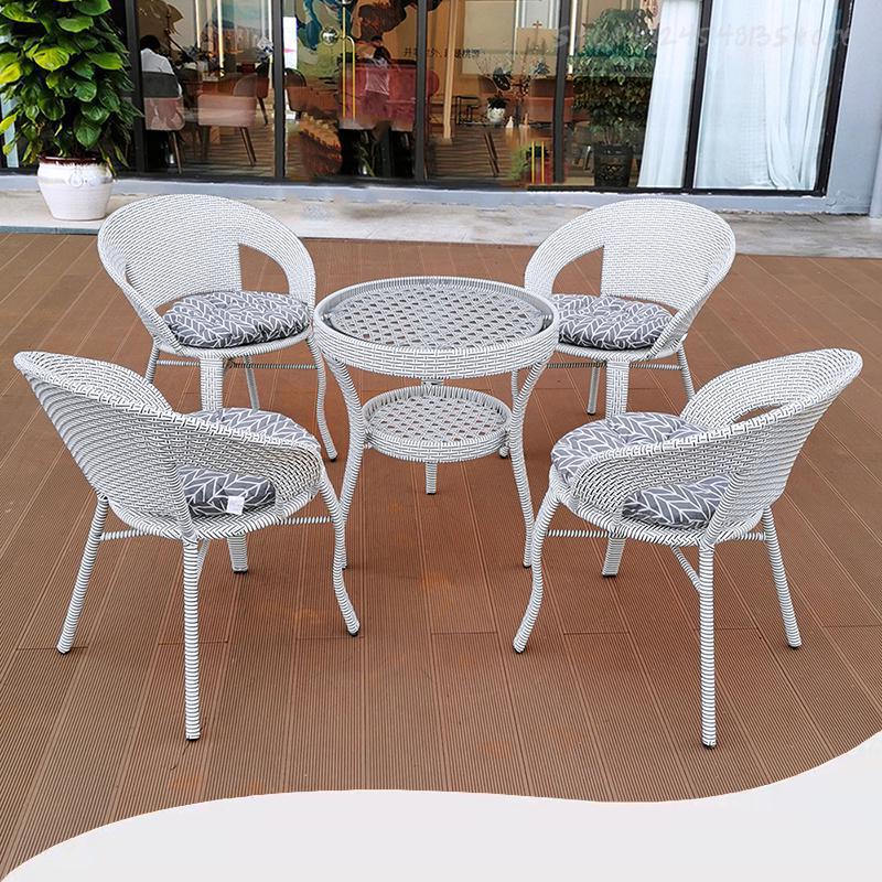 Rattan Chair Three-piece Set Casual Balcony Small Table and Chair Outdoor Courtyard Waterproof Modern Simple Teng Weavered