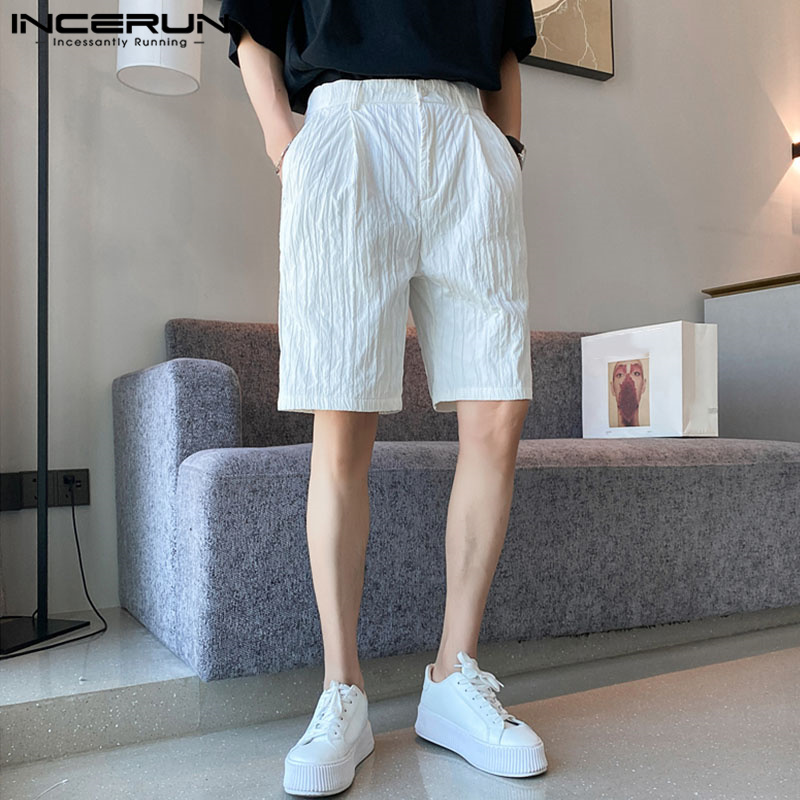 INCERUN 2023 Korean Style New Men's Straight Tube Loose Pleated Shorts Casual Streetwear Male Solid Color All-match Shorts S-5XL