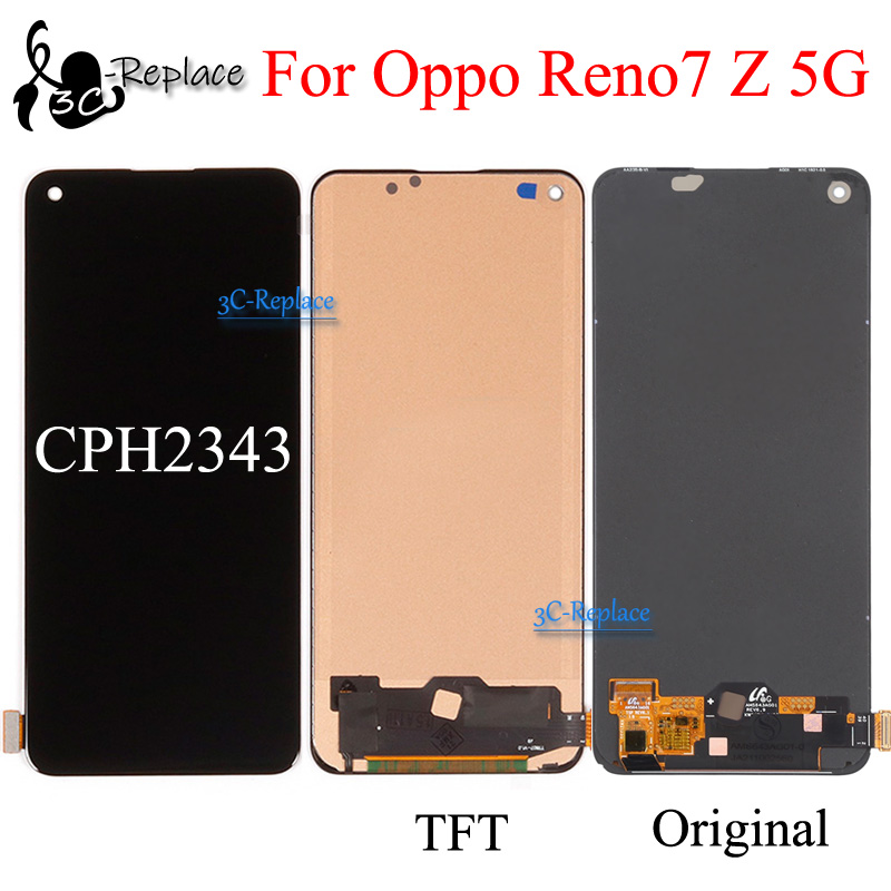 AMOLED / TFT Black 6,43 pouces pour Oppo Reno7 Z 5G CPH2343 Affichage de l'écran tactile Assemblage / avec cadre