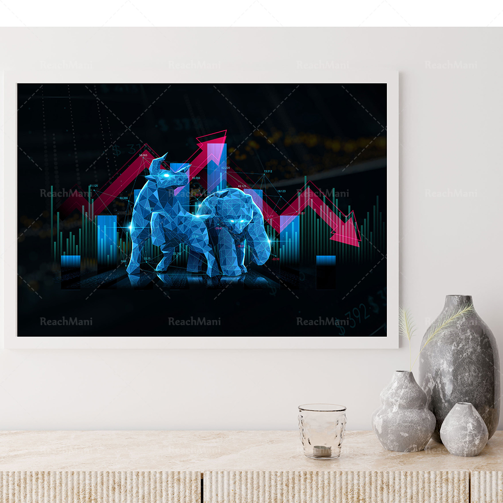 Aktiemarknad Wall Street Bull and Bear Art, Trading Canvas Print Affisch. Investor Office Decoration, Investing Money Forex Poste