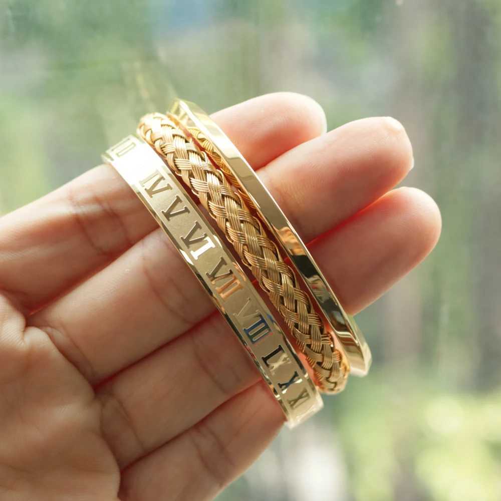 Bangle Luxury Roman Number 316L Stainless Steel Wristband Braiding Bangles Opening C Shaped Cuff Bracelets For Men 24411