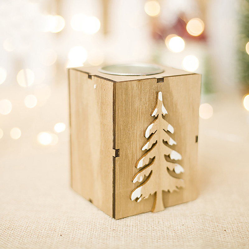 Lámpara de mesa de velas de velas de madera de Navidad para decoraciones de luz de té