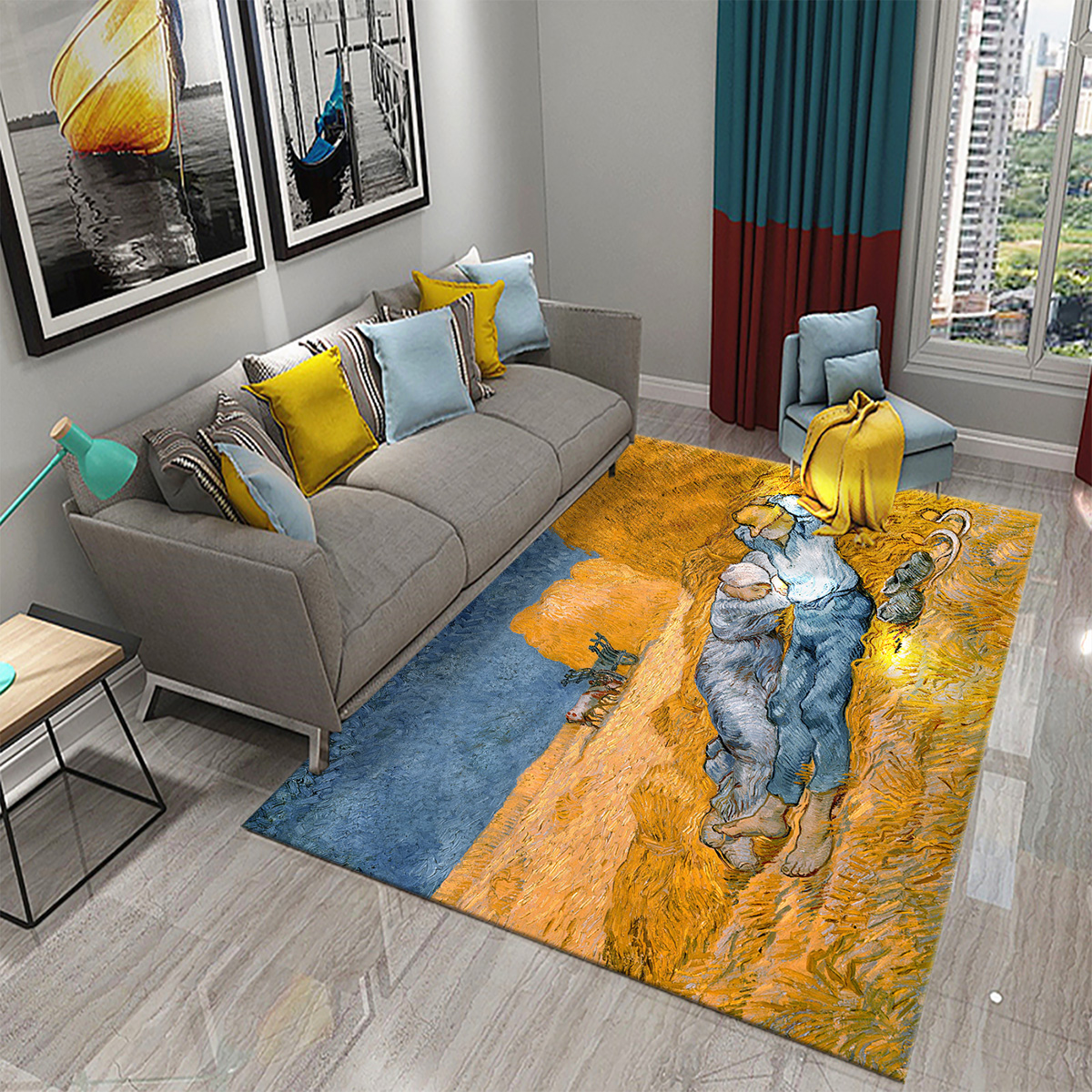 Color Van Gogh Oil Painting Art Carpet for Bedroom Living Room Bathroom Kitchen Entrance Non-slip Comfort Carpet for Home Decor