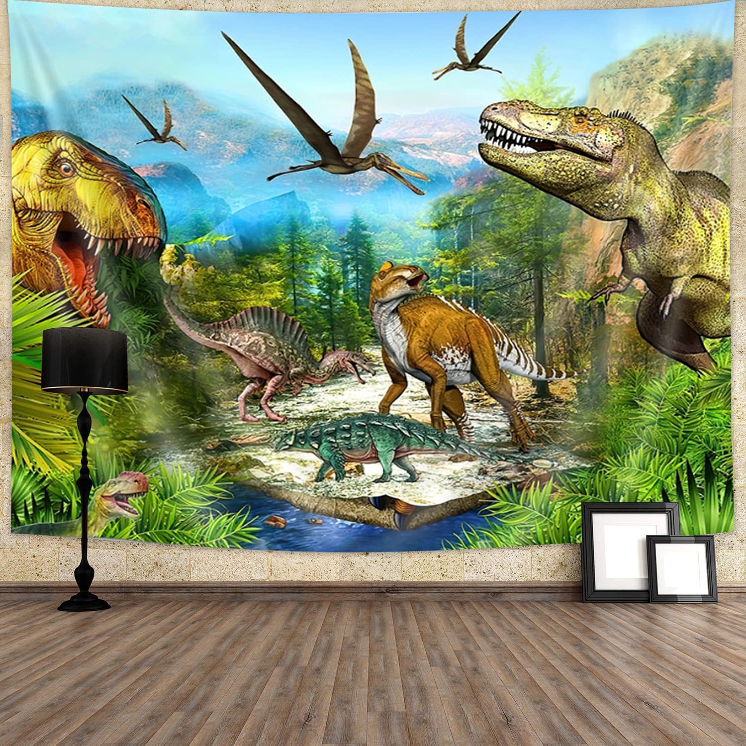 恐竜のタペストリールームの装飾、ジュラ紀の古代の動物タペストリー、自然森林壁ぶら下がっている寝室リビングルーム寮の部屋