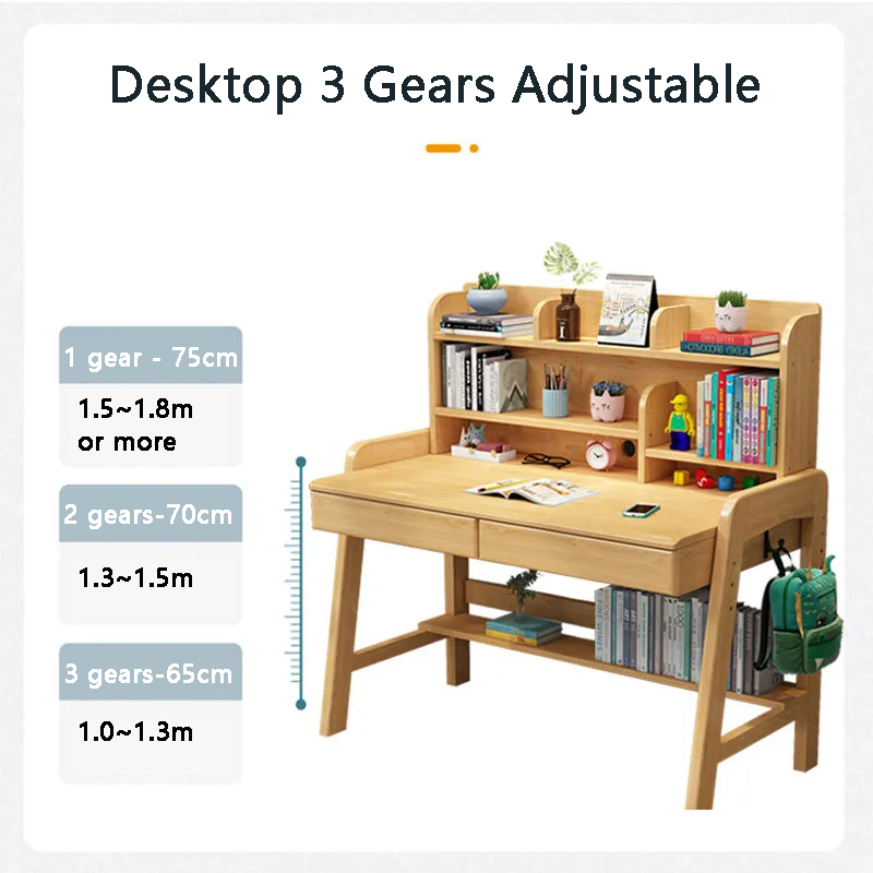 Barnstudieskrivbord och stol Set träskrivning Datorkontor för skolelever Justerbart bordstol förvaringsskåp
