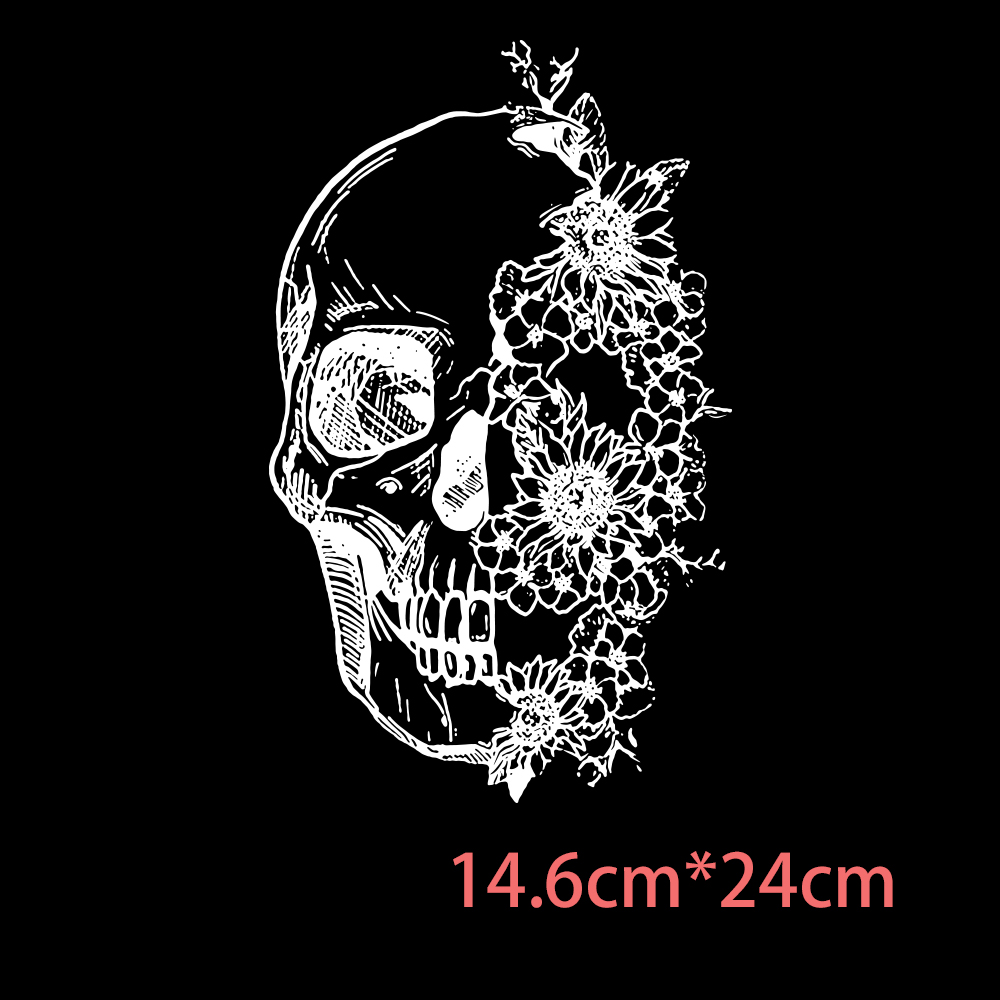 Skull Flower Patches for Clothing Personalized Patch Heat Transfer Stickers Diy T-shirts Parches Bordados Para La Ropa