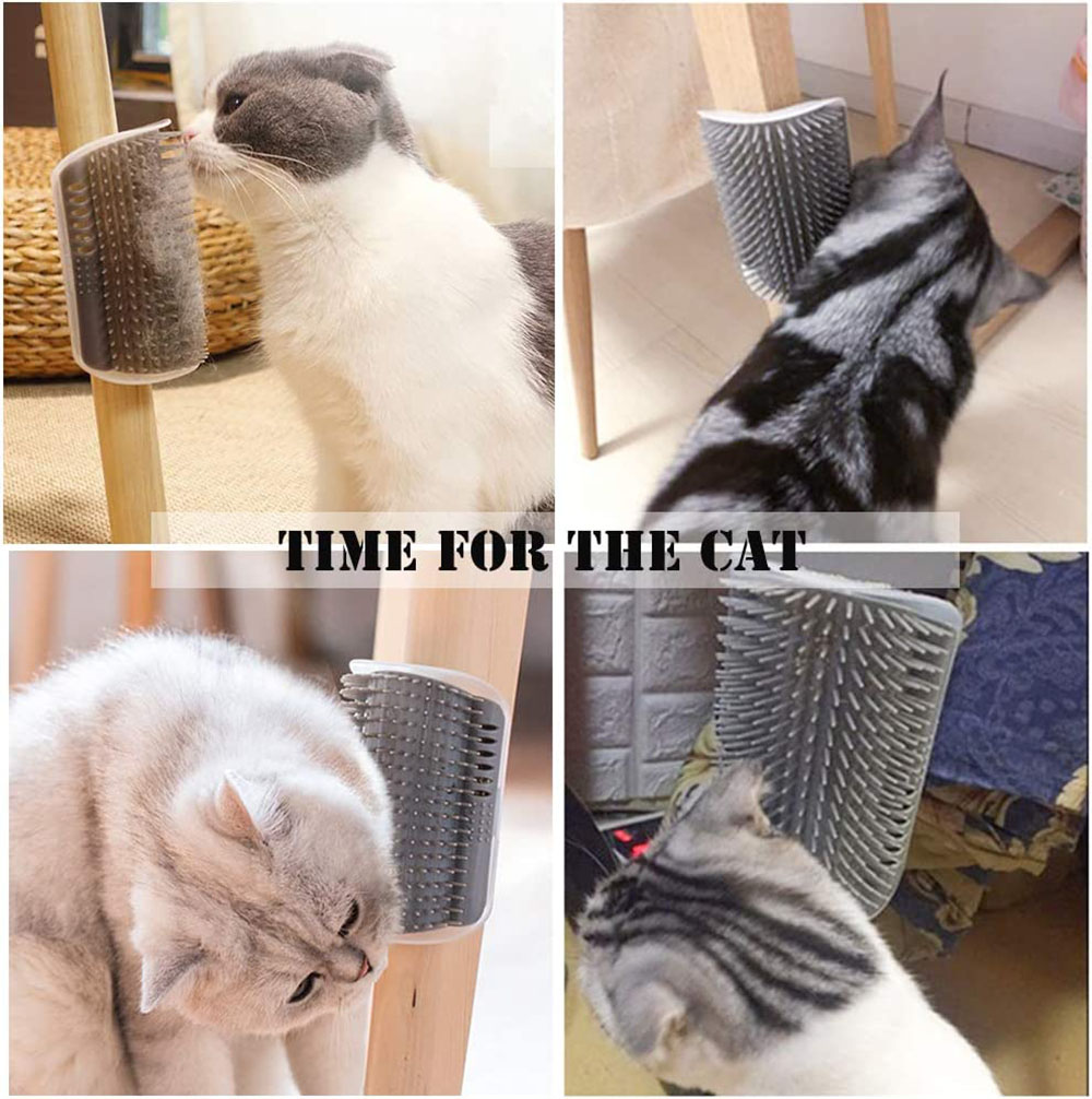 Pet Cat Self Groomer Cat Corner Face Scratch Wall Mount Pet Self Grooming Cleaning Massage Brush Combit مع لعبة Catnip Pouch Cat