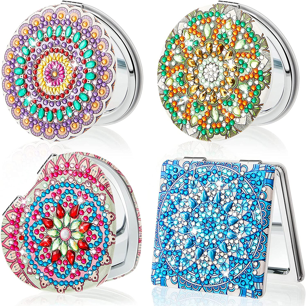 DIY Crystal Diamond Mirror Portable Mandala Pattern Diamond Art Mosaic Makeup Mirror Mirror Paint By Number Kits Pocket Mirror for Girl