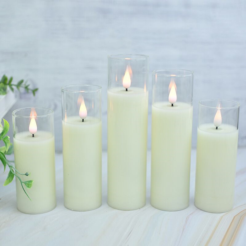 5.3cmD Remote controlled Mini Glass Candle Light 3D wick Flickering Led Pillar Candle Lamp Home party Wedding Decor-Dual Color