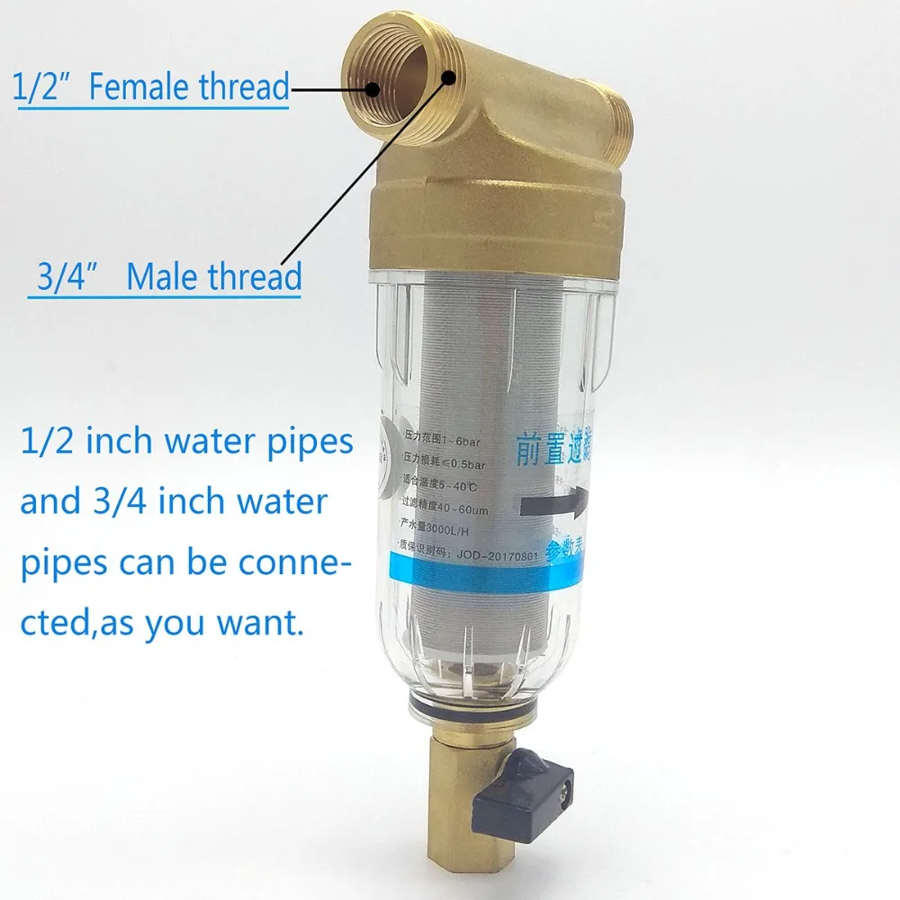 Appareils Préfiltre Filtre d'eau première étape du système de purificateur d'eau 40micron en acier inoxydable Préfiltro 3/4 