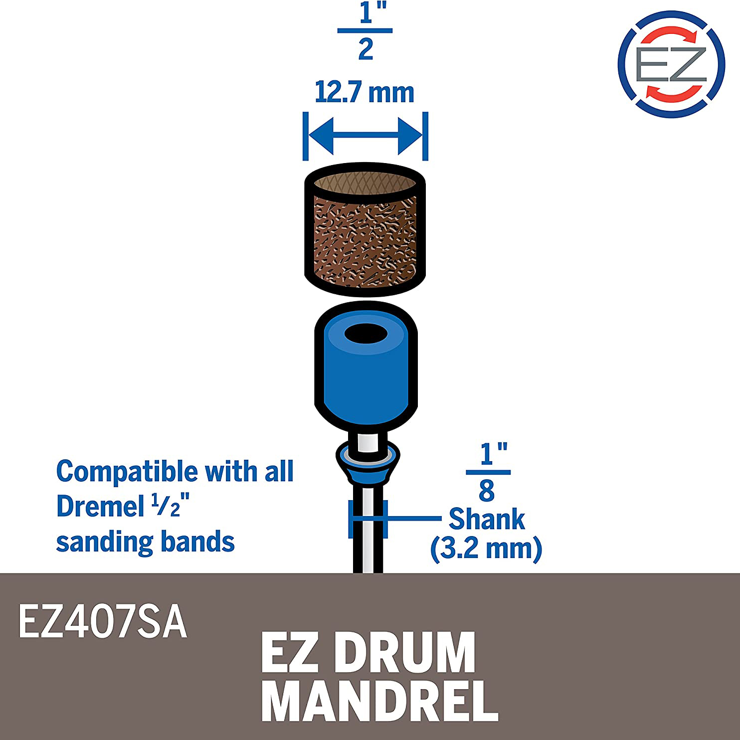 Dremel EZ407SA EZ Lock Mandrel Leviging Drum e Mandrel Kit Accessori Dremel Accessori utensili da alimentazione rotante da 1/2 pollici