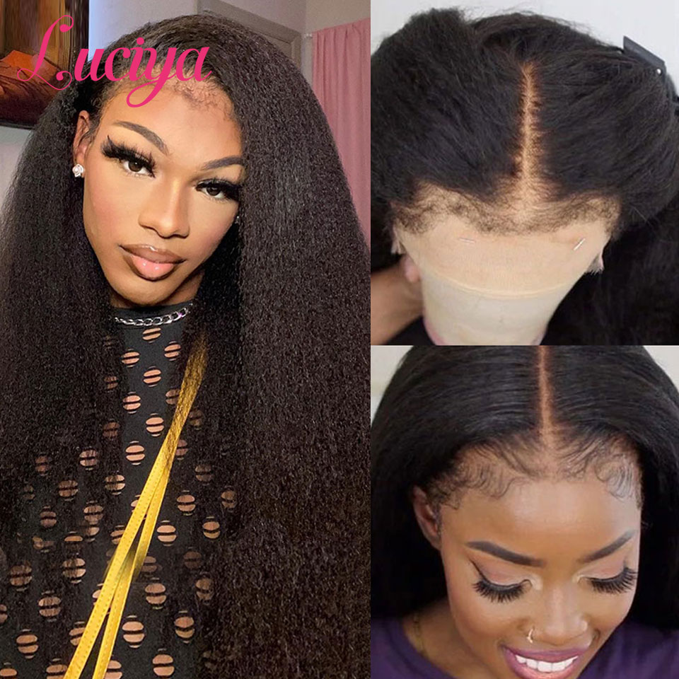 4C Kinky Straight 13x4 Full Lace Front Human Hair Wigs Kinky Edges Natural Hairline Curly Baby Hair 5x5 HD Lace Closure Afro Wig