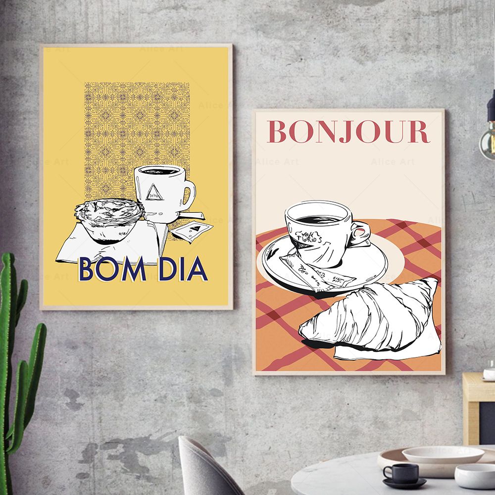 Bevi cibo in tela poster croissant francese bom diagnante caffè marocchino menta decorazione cucina da cucina retrò dipinti dipinti regalo